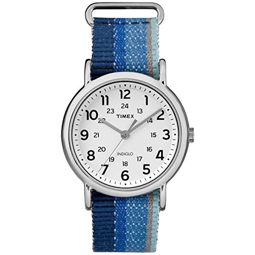 Timex Unisex TW2R10200 Weekender Blue Striped Denim Slip-Thru Strap Watch