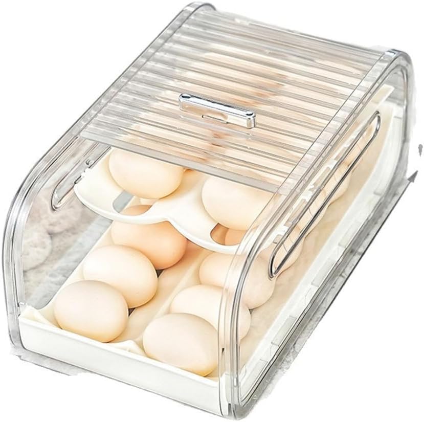 Countertop or Fridge Egg Holder with Front Access Rolling Design