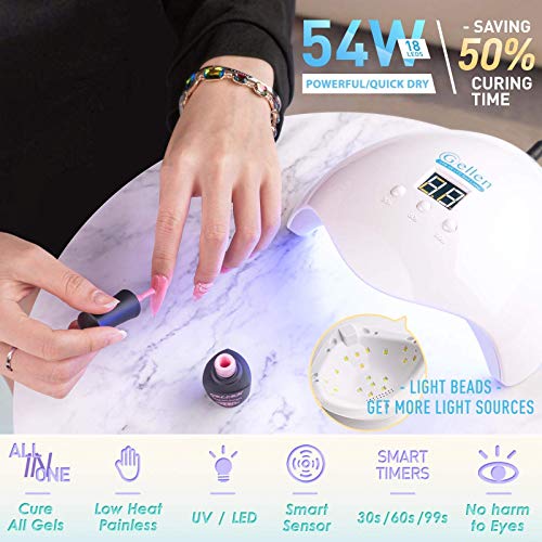 Gellen Gel Nail Polish Kit With U V Led Light 54W Nail Dryer, 6 Gel Nail Nude Colors, No Wipe Top Base Coat, Nail Art Decorations, Manicure Tools, All-In-One Manicure Kit, Gentle Nudes #TOP3