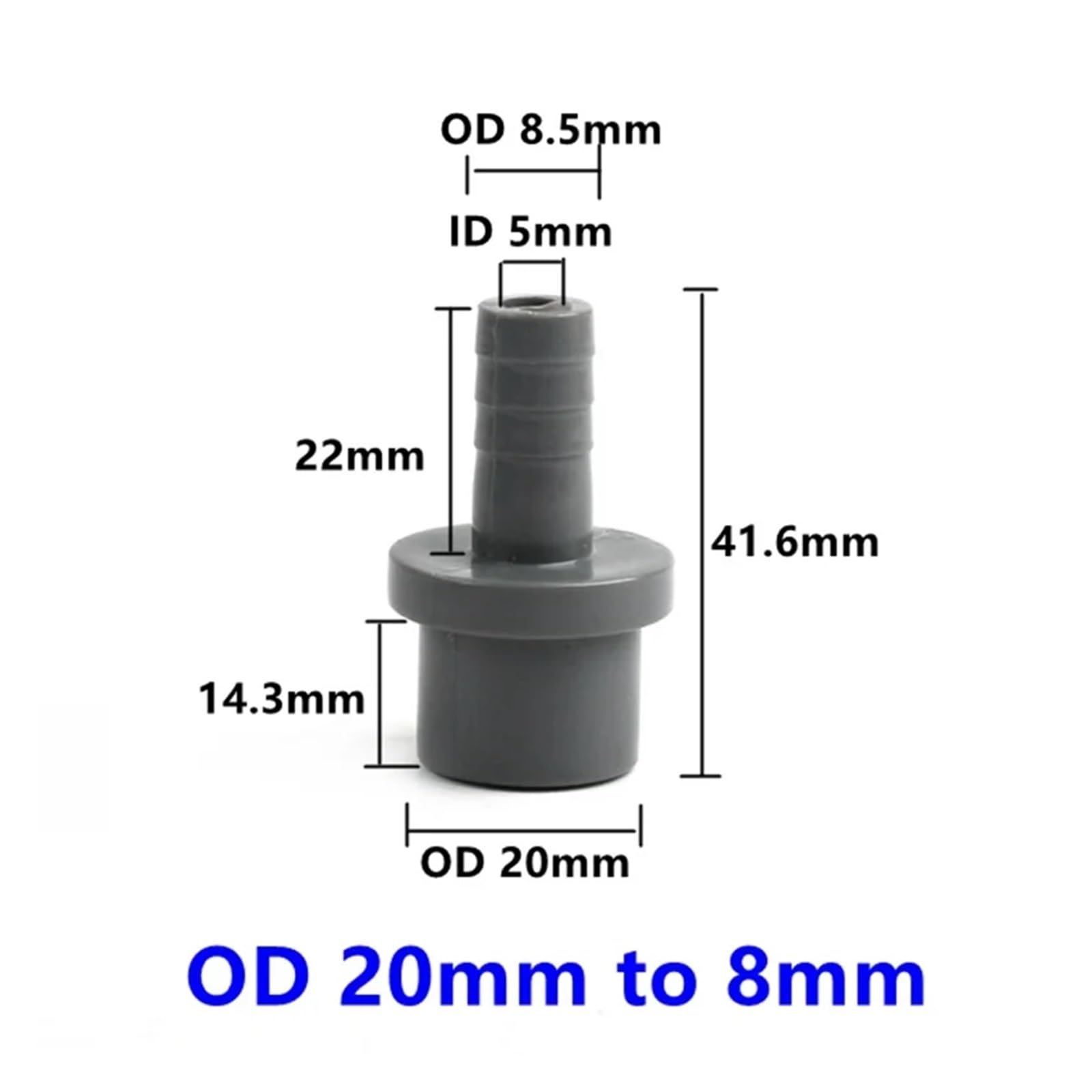 15 szt. Złączy rurowych PCV Pagoda do armatury akwariowej nawadniania ogrodu | Adapter do miękkich złączy węży 20/25/32 mm do 5/25 mm Biały Szary Niebieski(OD 20mm to 8mm,Gery (5PC))