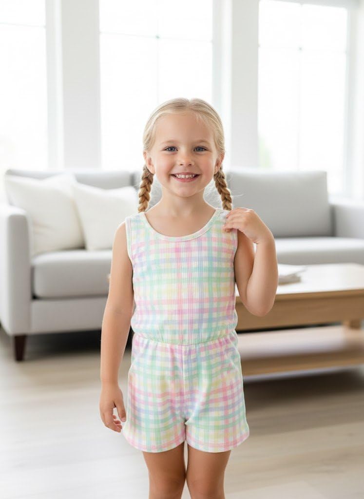 Toddler Girls 3 Pack Romper Set, Soft Polyester Spandex Sleeveless Jumpsuit Outfits, Cute Summer Shorts Set for Kids