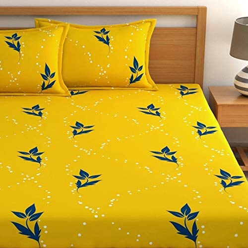 Image of Home Ecstasy 100% Cotton Double Bedsheet with 2 Pillow Covers - (Size 86 x 94 inches, 140 TC, Colour - Yellow)