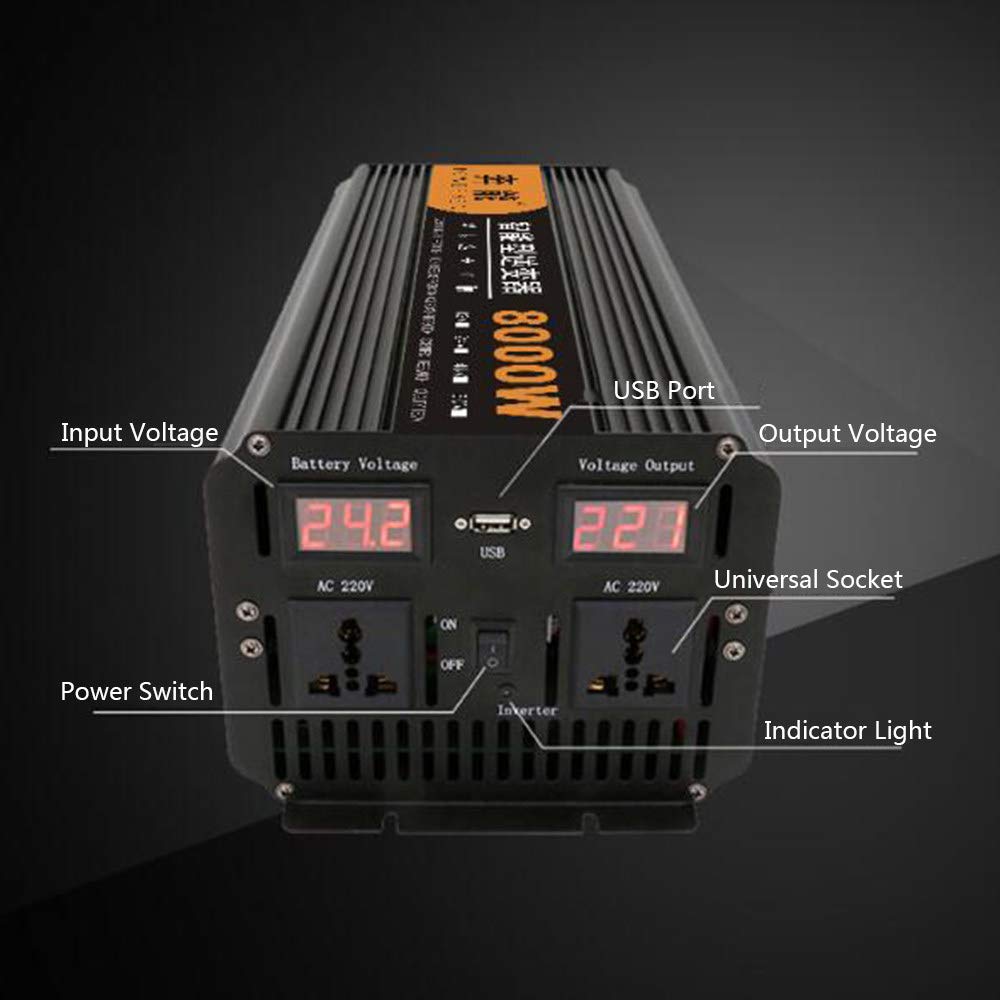 2600W 3200W 4000W 5000W 6000W Inverter di Potenza sinusoidale Pura Convertitore da Auto CC da 12V/24V a 230V 240V 1 con Porte e Prese USB [Classe di efficienza energetica A+++],24V-5000W