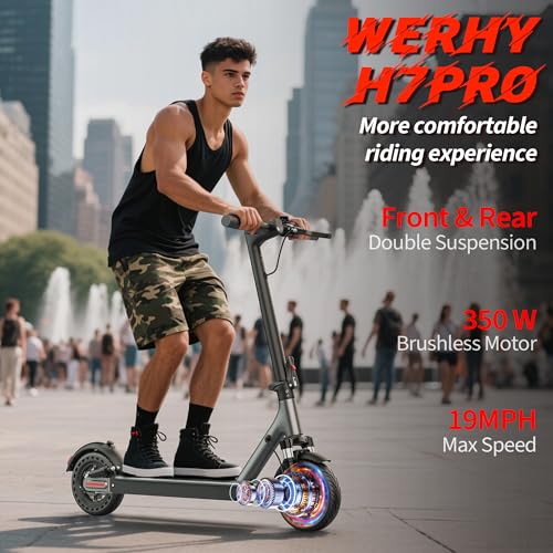WERHY 10”/8.5” Electric Scooter, 500/350W Powerful Motor, 22/19MPH Top Speed, 25/22/16 Miles Long Range, Folding E Scooter with Dual Braking for Teens and Adults