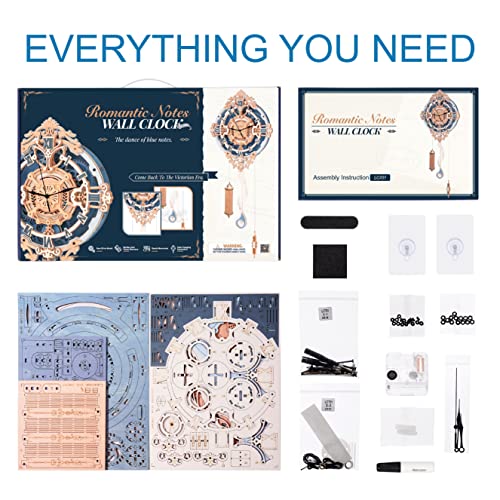 ROBOTIME Clock Wooden Puzzle, 3D Puzzle for Adults Wooden Metal Mechanical Model Clock Kits to Build, Hobbies Gift for Men Aesthetic DIY Decoration Wall Clock with Pendulum - Image 8