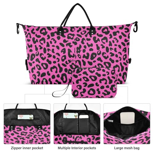 Large Travel Duffel Luggage Purple Leopard Cheetah Print Carry On Shoulder Weekend Tote with Adjustable Strap for Gym Large Capacity bolsas para viajar2