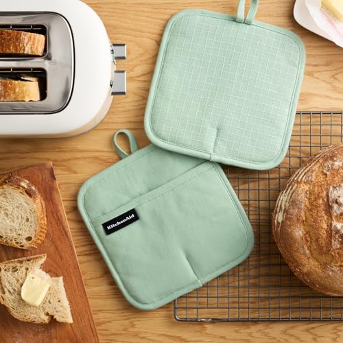 KITCHENAID Gourmet Series Gridlines Pot Holders 2-Pack Set, Heat Resistant up to 600°F, Soft Silicone Grip, Magnetic Cuff, Pistachio Green, 8"x8" - image 2