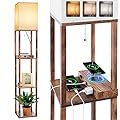 Dott Arts Floor Lamp with Shelves, Shelf Lamp with Wireless Charger & USB A+C Ports & 2 AC Outlets,3 Color Temperature Corner Tall Standing Floor Lamps for Living Room, Bedroom, Office (Brown)