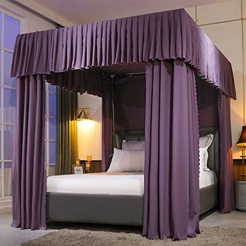 Princess 4 Corner Post Bed Canopy Solid Color for Girls Bed for Twin/Full/Queen/King Size Bed Adult Bedroom Kids Rooms Curtain Net Decoration (Violet-1, Full)