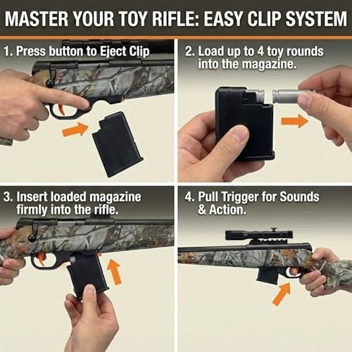 30 Inch Kids Toy Hunting Rifle with Scope in Camo, Shell Ejecting Bolt Action Toy Gun with Realistic Sounds Detachable Magazine Sniper Style Pretend Play for Kids