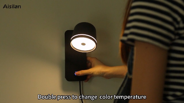 Image of Aisilan Black Wall Sconce, 5W Dimmable Wall Sconces, Adjustable Angle Indoor Wall Lights with Plug in Cord, LED Wall Mounted Bedside Lamps for Living Room Stairway Hallway