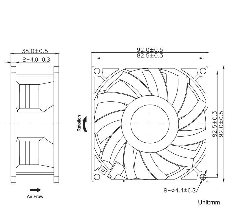 Wentylator chłodzący 92 mm 9 cm 90 x 38 DC12 V, wydajny wentylator 0,50 A 4000 obr./min,3 CFM, obudowa
