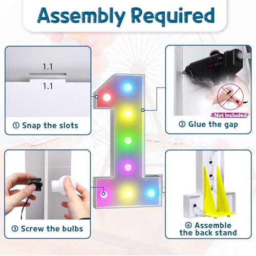 Image of Imprsv Colorful 3FT Marquee Numbers 1, 18 Colors Large Light up Numbers | RGB with Remote, Birthday Party Decorations Anniversary Wedding Decorations Assembly Required 19 Pcs Accessory Set