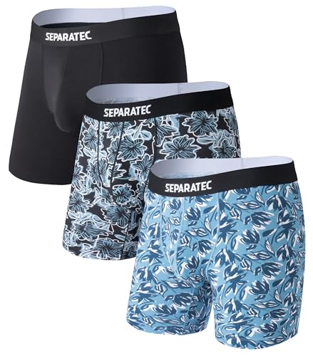 Separatec Christmas Underwear For Men Dual Pouch Boxer Briefs Comfy Soft & Moisture Wicking Rayon From Bamboo Underwear men(L, Fashion Stylish Prints/Black)