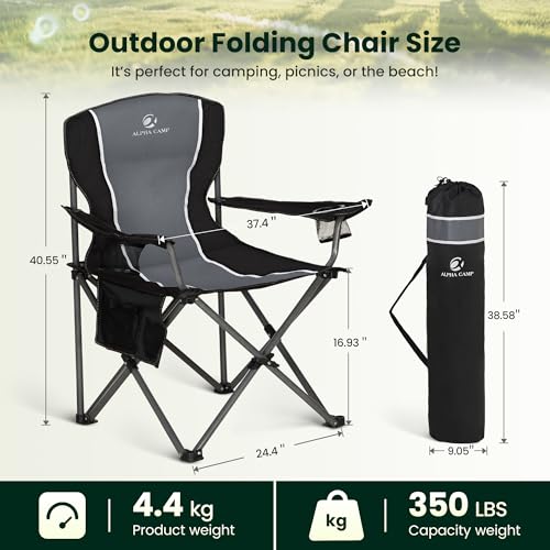 ALPHA CAMP Camping Chairs for Adults Folding Camping Chair with Cup Holder & Side Pocket Heavy Duty Camping Chair with High Back Up to 160kg, Foldable And Portable - Image 4