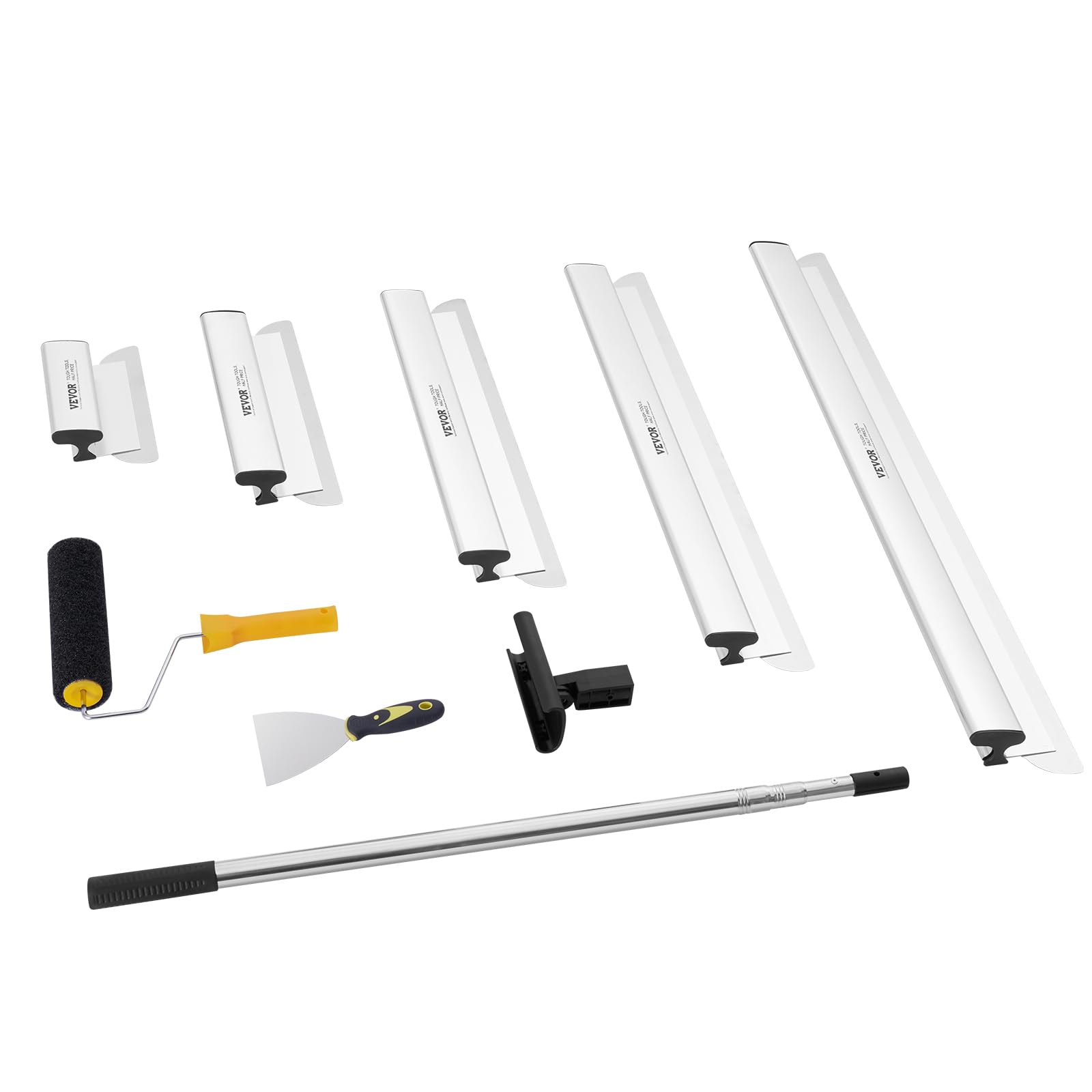 VEVOR Set di Lame per Rasatura per Cartongesso 254/406/610/813/1016 mm Lame per Rasatura, Manico Estensione 862-2072 mm Coltello in Acciaio Inossidabile per Rasatura, per Pannello Murale, Cartongesso