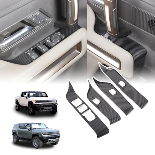 for Hummer EV Accessories Car Door Window Glass Lift Button Panel Trim,ABS 4-Doors Armrest Window Control Switch Decorative Frame for Hummer EV SUV Pickup Truck 2022-2024 2025+ (Carbon Fiber Pattern)