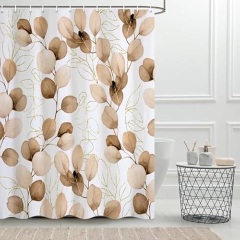 Ruelvth Tan Eucalyptus Shower Curtain Set Cover