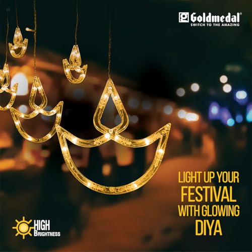 Image of Goldmedal Diya LED String Light - 12 Feet Length, 6 Small Diyas, 6 Large Diyas | Warm White (Pack of 1) | Ideal for Home Decoration, Festivals, Parties, etc.
