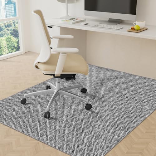 KMAT Office Chair Mat, 46x60in Heavy Duty Hardwood/Tile Floor Protector, Floor Mat Computer Desk Mat for Rolling Chairs, Work, Study, Office, Grey