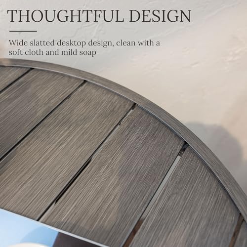 Image of VICLLAX 5 Pieces Patio Dining Set, Outdoor Furniture Set Includes 41.2 inch Round Patio Table and 4 Patio Sling Chairs, Grey Wood-Like Tabletop and Dark Grey Fabric