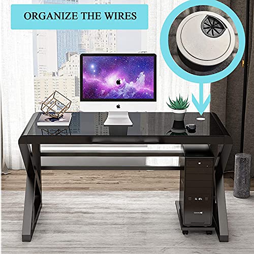 Computer Desk & Gaming Desk, Home Office Desks 55.1 Inch- Modern Simple Writing Study Glass Computer Desk Home Office Desks Space-Saving Multipurpose Workstation With Metal Frame #TOP4