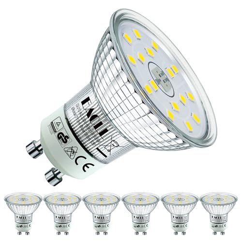 EACLL GU10 LED Kaltweiss 5W Ersetzt 75W Halogen Leuchtmittel, 6er-Pack. 585 Lumen 6000K Birnen, AC 230V Flimmerfrei Strahler, Abstrahlwinkel 120° Spot, Nicht Dimmbar Ø50xH53mm Reflektorlampen