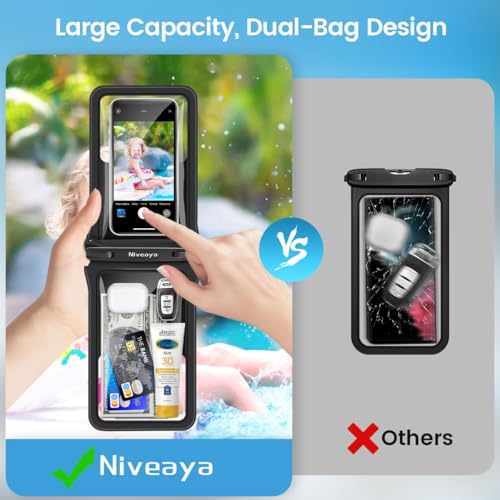 Niveaya Double Space Waterproof Phone Pouch - 2 Pack, Waterproof Phone Lanyard Case with iPhone 17/16/15/14/13 Pro Max up to 8.3", Phone Dry Bags for Vacation Beach Pool Kayak Cruise Travel Essentials by Niveaya - Image 8