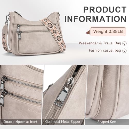 Image of KITEVIUN Crossbody Bags for Women Leather Purse Trendy Multi Pocket Shoulder Handbags with Adjustable Guitar Strap
