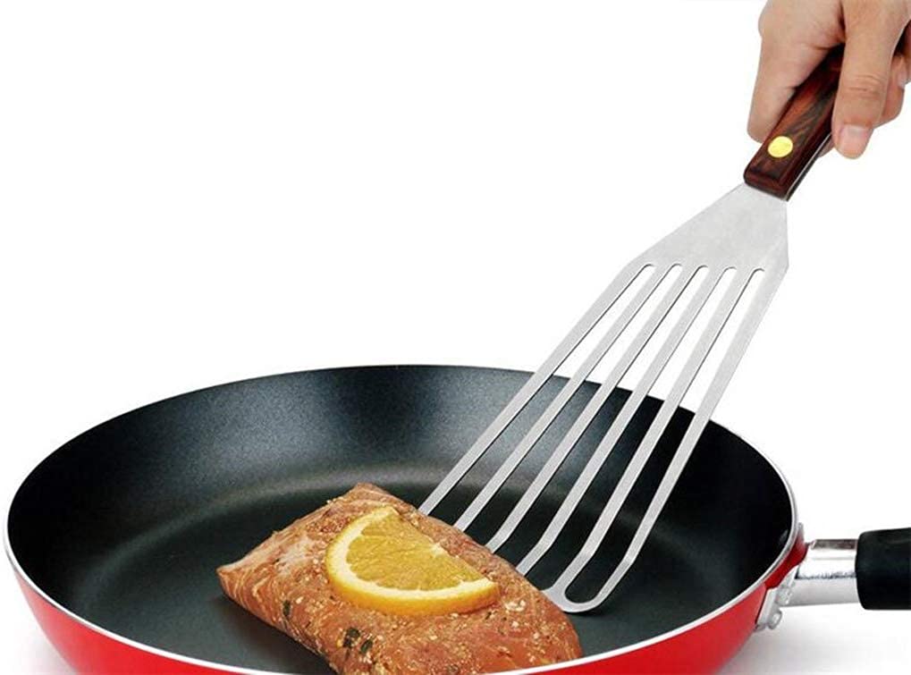 Ramkuwar with device of R Fish Spatula 2-Piece Stainless Steel Slotted Turner for Flipping, Turning, Frying & Grilling, Metal Slotted Spatulas Kitchen Cooking Turner D Small 28 cm +Big 32 cm 2