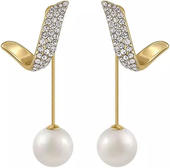 Latest Stylish Gold Plated Pearl Drop Earrings for Women and Girls (14729er), One Size
