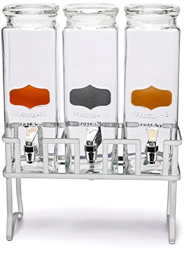 Circleware Triple XL Chalkboard Beverage Dispensers with Stand and Spigot Entertainment Kitchen Glassware Water Pitcher for Juice & Drinks, 3-80 oz Mason Jars, Copper, Gold & Silver Panel