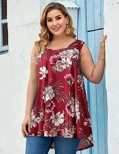 Larace Floral Shirts For Womens Summer Tank Tops Plus Size Sleeveless Tunic Casual Flower T-Shirts Blouses(2X, A-Winered18) #TOP4