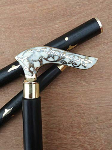 Fynjrex Victorian Flower Leaf Vintage Black Wooden Walking Stick Cane Antique Brass Gift For Men And Women Handmade Design Gift Everyday Use Best Gifts By #TOP2