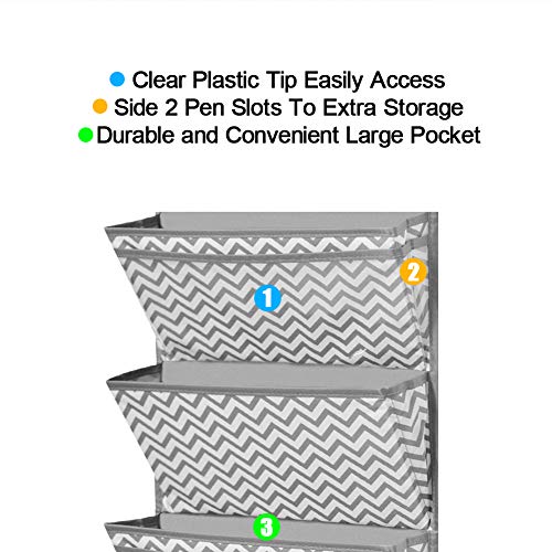 EAMAY Organizadores de arquivos dobráveis com 4 bolsos e 2 ganchos para revistas, cadernos, pastas,