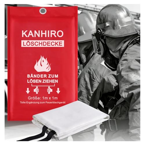 kanhiro Löschdecke Küche Feuerlöschdecke - 1m x 1m Glasfaser Brandschutzdecke DIN EN 1869:2019 Retardant Decken für versehentliches Sicherheitsdesign für Küche, Kamin, Grill, Auto, Camping
