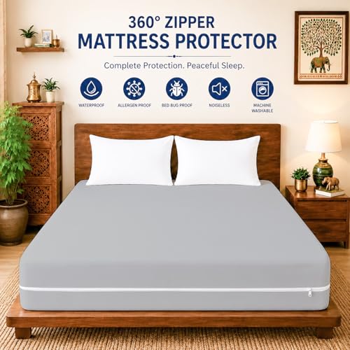 Image of ARLinen Waterproof Mattress Protector Cover Single Size with Zipper - 6 Sided Bed Bug Proof Encasement, Dustproof & Breathable Fabric, Fits 36x72x6 Inch Mattress, Silver