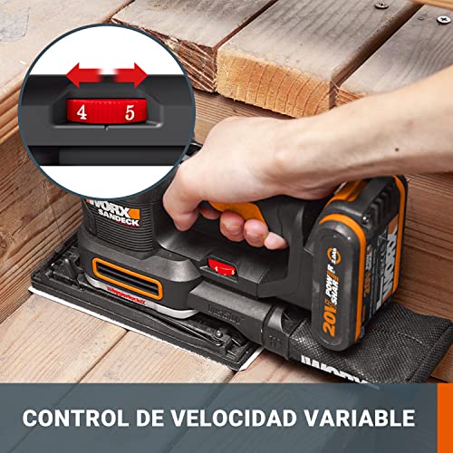 Miniatura 6 de Worx Lijadora 5 En 1 Sandeck 20v Máx. Powershare Wx820.9 Sin Batería Ni Cargador 5 Funciones Con Cambio Fácil Velocidad Variable Diseño Ergonómico Hyperlock Y Micro Filtro Duststop