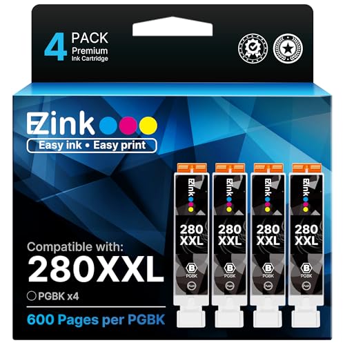 4 Pack 280 PGBK 280 XXL Ink Replacement for Canon 280 PGBK PGI-280XXL PGI 280 XXL Compatible with PIXMA TR8620a TR8622a TR8600 TR8520 TS9521c TR7520 TS9120 TR8622 TS9520 TS6220 TS6320 TS702a