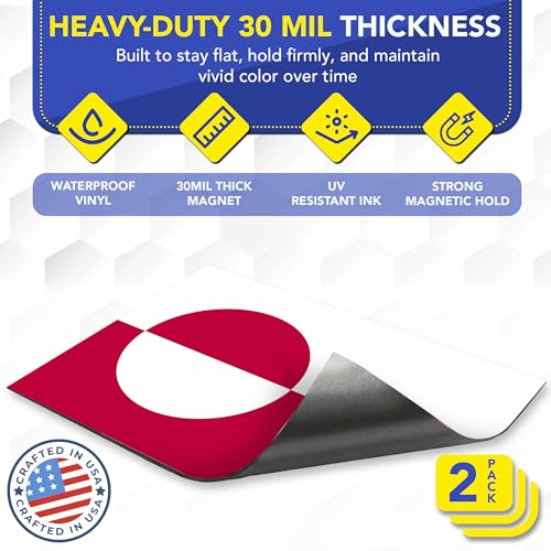 Image of Magnet Me Up Greenland Flag Car Magnet - 4x6 Inch, Magnetic Decal for Vehicles, Trucks, and Mailboxes - Weatherproof & UV Resistant National Flag of Greenland, Kalaallit Nunaat, 2 Pack, Made in USA