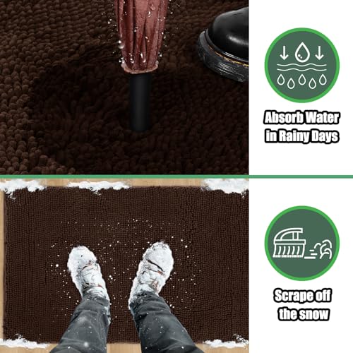 IM HOME Chenille Absorbent Outdoor Doormat 60" x 36", Washable Muddy Door Mats for Dog Non Slip Indoor Doormat Dog Mat for Muddy Paw Front Inside Doormats for Entryway Brown