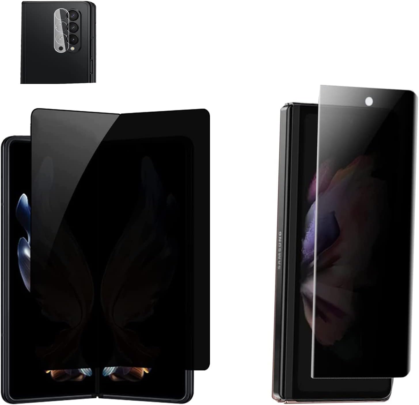 2-in-1 Pack Privacy Matte Screen Protector for Samsung Galaxy Z Fold 4; Anti-Peep 1 PC Outside + Inside Film + Lens Protector
