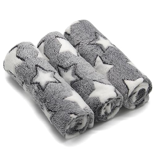 Image of 1 Pack 3 Puppy Blankets Cat Dog Blankets Super Soft Warm Sleep Mat Grey Star Cute Print Blanket Fluffy Fleece Pet Blanket Flannel Throw for Small Dogs Puppy Dogs Cats Large(40 inchx30 inch)