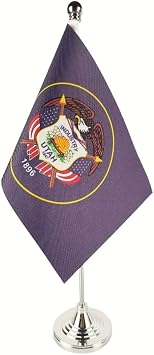 Zigvert USA Utah State Flag Utah UT Flag, Utah Desk Flag, Utah Table Flag, Utah Office Table Flag on Stand Base, Decorations for Offices, Families, Conference Rooms