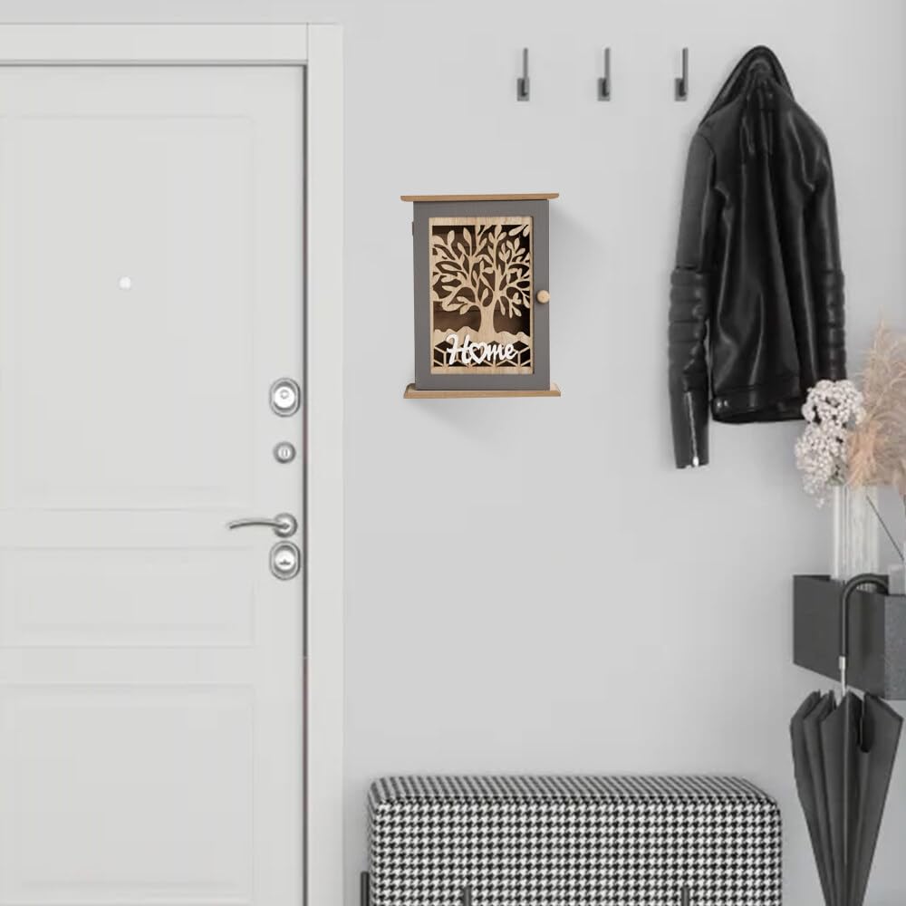 Caja de Llaves de Madera de Pared - Armario Guarda Llaves Creativo, Diseño Hueco Retro para Joyas y Objetos Pequeños (22*7*28,5cm)