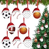25 PCS Christmas Hanging Ornaments Christmas Inspirational Hanging Gifts Sports Ball Baseball Ornaments for Xmas Tree Wooden Football Soccer Basketball Baseball Volleyball Tennis DIY Ball Ornaments