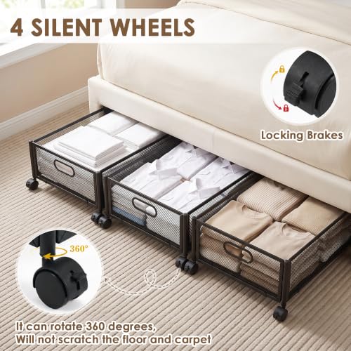 VECELO Under Bed Storage Containers with Wheels, Foldable Shoe Organizer Drawer with Handles, Space Saving for bedroom, Tool-free Assembly, 2 Pack by VECELO - Used condition - Image 3