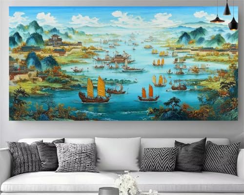 Diamond Painting Voilier XXL 80x160cm : grande broderie diamant 5D paysage marin pour adulte