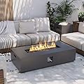 UPHA 56-inch Outdoor Propane Gas Fire Pit Table 50000 BTU Iron Rectangle FirePit for Outside Patio with Tank Cover, Removable Lid, Lava Rocks, Rain Cover, Grey