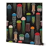 Spoonflower Commercial Grade Wallpaper Swatch - Colorful Jellyfish Sea Creatures Ocean Animals Under The Nautical Beach Traditional Wallpaper